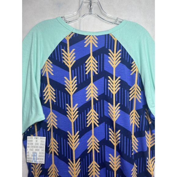 Lularoe Womens XL Arrow Print 3/4 Sleeve Raglan Top Blue Teal Unique Pattern NWT - Picture 8 of 11